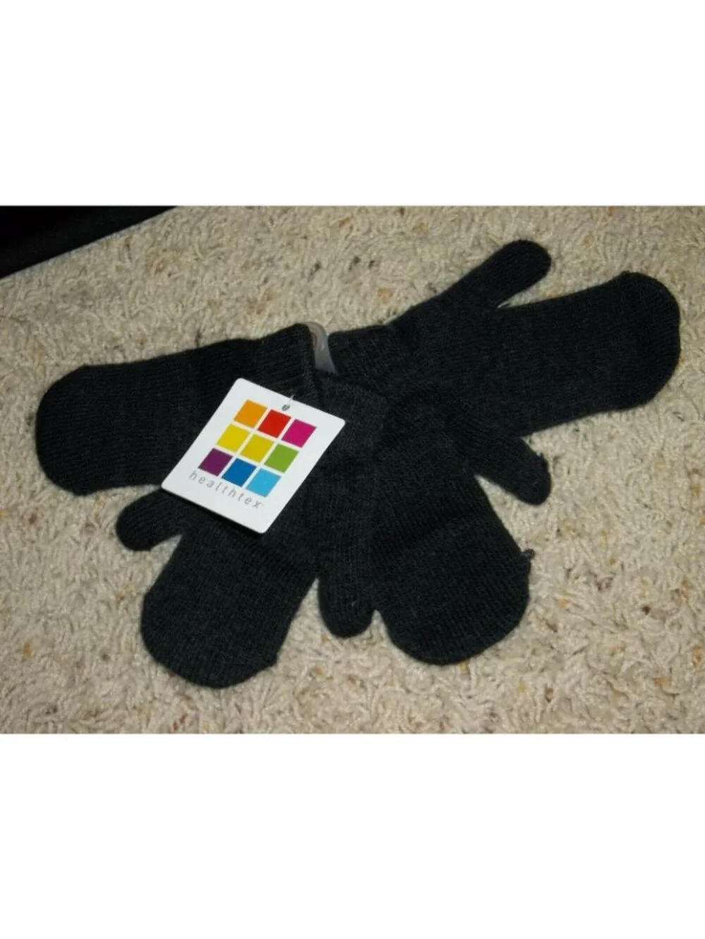 Healthtex Black Childs Infants Toddler Set Winter Gloves Mittens Knit One Size